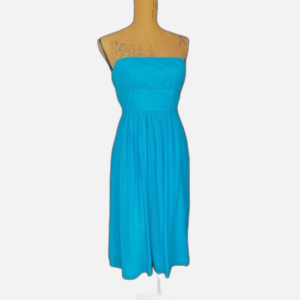 J. Crew Emily Silk Chiffon Strapless Midi Dress Princess Blue Size 12